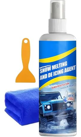 Spray anticongelante para parabrisas, 100 ml, agente anticongelante para derretir la nieve, descongelar el parabrisas del coche con raspador y toalla, para automóvil, nieve, hielo, invierno, ventana
