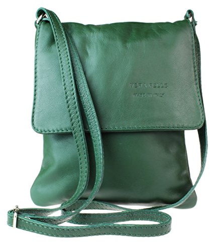 Girly Handbags Sac bandoulière en cuir véritable Vera Pelle pour femme Sac messager Holiday Vert Foncé
