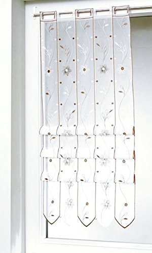 Gardinenbox Raffrollo, Stangendurchzug, Farbe Taupe, bestickter Voile, die Raffung erfolgt mittels Clipsen, Waschbar, Maße HxB 130x32 cm