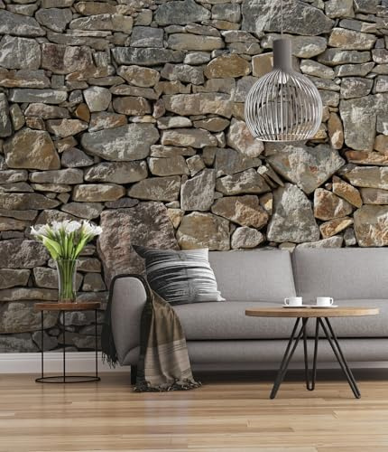 Komar Vlies Fototapete STONE WALL | 300 x 250 cm | Tapete, Wand Dekoration, Steinmauer, Steinwand, Steinoptik, Schlafzimmer, Wohnzimmer | 727-DV3, Bunt, 300 x 250 cm (Breite x Höhe)