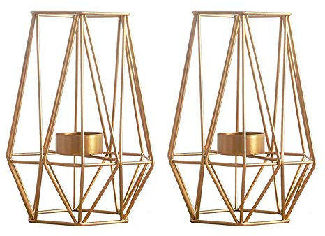 Nuptio 2 Piezas Juego de Candelabro de Línea Geométrica de Hierro, Portavelas Tealight, Decoración de Mesa (2 x Grande)