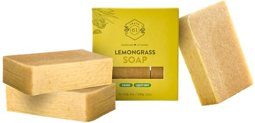 Crate 61 Organics, Handmade in Canada, Plant Based Cold Process Natural Bar Soap For Face And Body, With Premium Essential Oils, For Men And Women 3 Pack (Lemongrass)