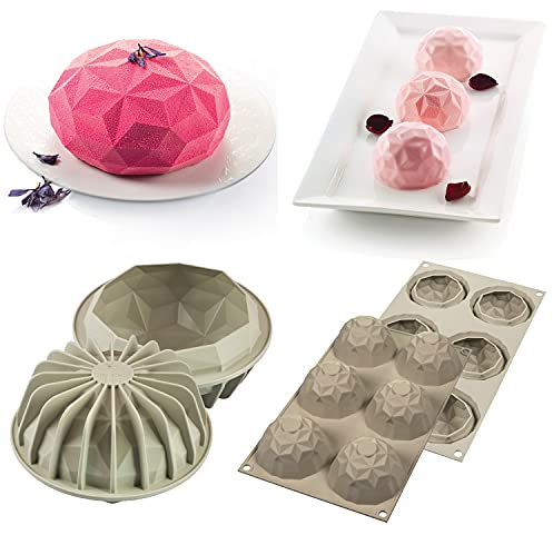 silikomart | Set de moules en Silicone GEMMA, h 42 mm, h 90 mm, Ø 180 mm | MINI GEMMA, Composition set 2 moules en Silicone platine, anti-adhérent, Design 3D, 68 mm, Made in Italy