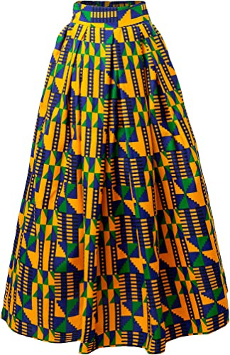 Women African Traditional Costume Ankara Print Skirt Dashiki Long Skirts (Large,D)
