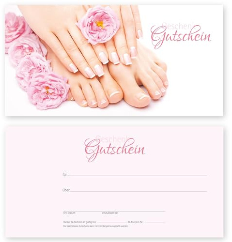 cosmeticPlus 50 Gutscheinkarten MANIKÜRE & PEDIKÜRE für Fußpflege, Nagelstudio und Kosmetikstudio (für Frauen)
