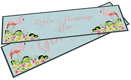 Purple Print House Personalised Blue Flamingo Bar Runner - Custom Text Rubber Bar Mat - Home Bar Accessories for home pub (Medium 880 x 250)