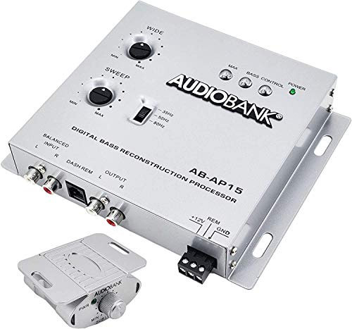 Audiobank AP15-1/2 Din Car Audio Digital Bass Processor, Sound Restoration & Crossover for Car Subwoofer with Bass Knob/Input Level: 15V RMS & Output Level: 13.5V Peak -2nd Gen
