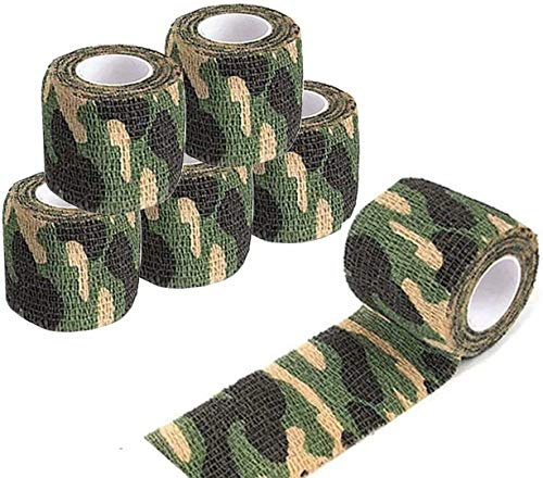 Cinta Envoltura Camuflaje, Camo Autoadhesivo Tramo Vendaje, Cinta Camuflaje Adhesiva, Banda Vendaje Militar, Adecuada para Acampar al Aire Libre, fotografía, Caza, 5-Pack