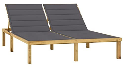 YITHOPI Rustikal Doppel-Sonnenliege,Holz Sonnenliege,Liegestuhl,Gartenliege,Rückenlehne Verstellbar,für Terrassen,Veranden,Hinterhöfe,Balkone,Pools,mit Anthrazit Auflage Kiefer Imprägniert