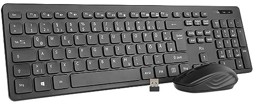 Rii Tastatur Maus Set kabellos, Funktastatur mit Maus, Wireless Keyboard and Mouse, Für PC/Laptop/Windows/Smart TV, Deutsches Layout - schwarz