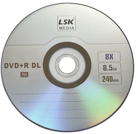 LSK Media DVD+R DL Double Layer 8X 8.5GB 240min Video – Logo Top, 50 Pack in Spindle | Blank DVDs for Burning Video | DVD Discs Blank | Recordable DVDs