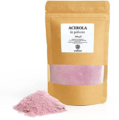 ERBOTECH, Acerola in Polvere, Confezione da 200 gr, Fonte Naturale di Vitamina C, con Proprietà Antiossidanti, Vegan