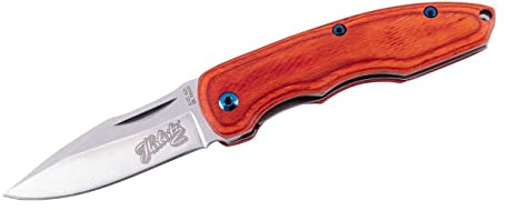 Herbertz Taschenmesser, AISI 420 Stahl, rostfrei, Liner Lock Pakkaholz Griff, Fangriemenöse, titanblauer Taschenclip, scharfes Klappmesser & Outdoor-Messer für Camping, Wandern oder Jagd