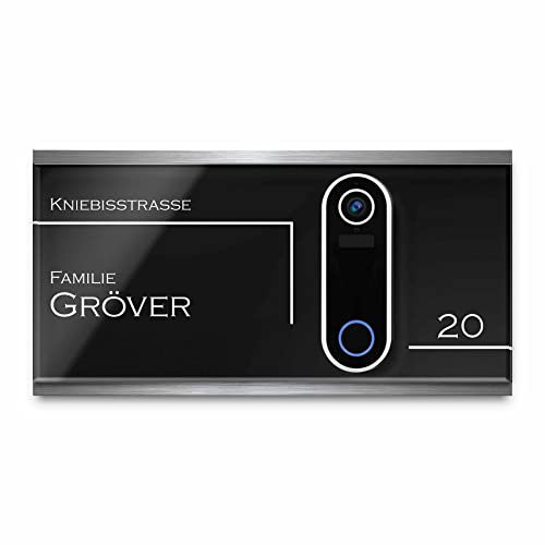 Modernes Klingel Schild für Hombli Smart Doorbell Türklingel - personalisiertes Türschild aus Edelstahl & Acrylglas | kompatibel mit Video Funk Klingel - Funkklingel Zubehör (35x18 cm)