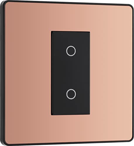 BG Electrical Secondary/Slave Single Touch Dimmer Light Switch, 2 Way, Screwless Front Plate, Evolve, Polished Copper, PCDCPTDS1B