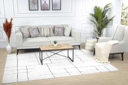 Livabliss Kalix Wohnzimmer modern – Abstrakt Design in Marmor Optik für Wohnzimmer 160x213 cm, Esszimmer, Schlafzimmer - Marmor e groß, weicher Kurzflor in Grau, Schwarz, Creme
