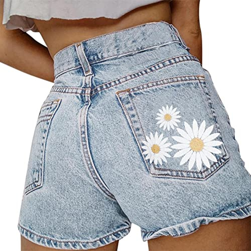 Jeans Shorts Damen Sommer Sexy Kurze Denim Hose -Sommer-Fashion-Print, Vielseitige Denim-Shorts Im Taschen-Resort-Stil Jeanshosen Knöpfe Denim Kurze Jeans Für Pailletten Party Nacht Club