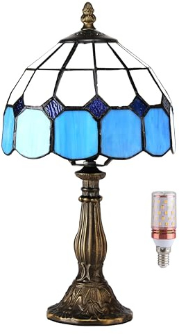 Five liters 8 Tiffany Style Mediterranean Stained Glass Table Lamp Bedside Bedroom Lamp Night Light Children's Lamp 38 cm Hight - with Light Bulb(Color:Blue)