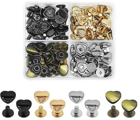 JJWNMLL 48pcs 4 Farben Nieten für Leder 10mm helles schwarzes Herz geformte dekorative Nieten Kleidungs Niete verwendet für Taschen, Kragen, Gürtel, Kleidung, Geldbörse, Handtasche, DIY Handwerk
