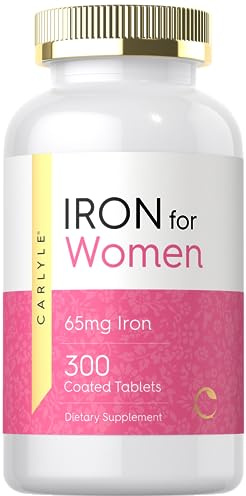 Carlyle Iron Supplement for Women 65mg | 300 Coated Tablets | Vegetarian, Non-GMO & Gluten Free