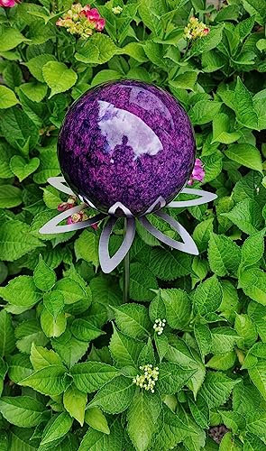 Jürgen Bocker Garten-Ambiente Blütenzauber Paris Rosenkugel 15 cm Edelstahl Gartenstecker Deko mit Stab 80 cm (violett)
