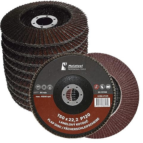 Molatool 5 dischi lamellari in corindone, 150 x 22,2, grana 120, per metallo, plastica, legno, levigatura precisa, dischi lamellari, 5 pezzi, dischi abrasivi/dischi abrasivi 150 mm