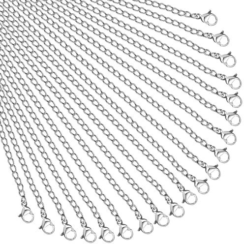 TOAOB 20 Stück Edelstahl Halskette 45 cm Bordsteinketten Silber | mit Karabinerverschluss, Gliederkette Edelstahlkette, für DIY Schmuck Basteln