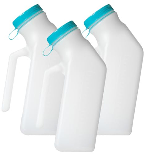 MedVance 1000ml Premium Portable Urinal for Men, Spill Proof Mens Urinal Bottle for Seniors, Urine Bottles for Men, Travel & Car Urinals, Bedside & Nighttime Use, Truck Driver Essentials, (3 Pack)
