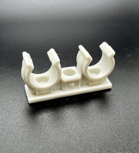 10 clip per tubi, doppio supporto per tubi, colore bianco, fissaggio per tubi (con filettatura, 18 mm)