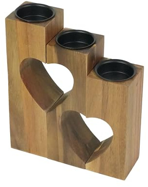 CeleBig Teelichthalter Herz aus Akazienholz | 3er Set Kerzenständer | Doppel Herz Kerzenhalter | Deko aus Akazienholz | Hochwertige Verarbeitung | Valentinstag | Jahrestag | Liebesgeschenk | Geschenk