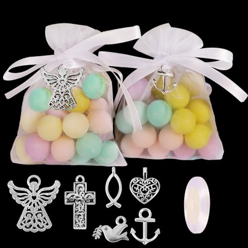 30 Stk Anhänger (6 Muster) + 30 Stk Organza Beutel Gastgeschenke Organzasäckchen für Kommunion Konfirmation Taufe Party Geschenk Geburtstag Gäste Geburt Deko Kommuniongeschenke
