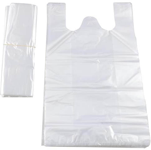 Fimdeme Transparent Grocery Plastic Shopping Bags with Handles T Shirt Bags for Small Business Store Retail Restaurant (Clear(10.2 * 16.5in,100 pcs))