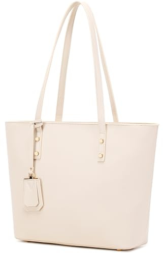 MORGLOVE Damen Handtaschen Weiche Leder Große Tragetaschen Große Kapazität Damen Schul- und Arbeitstaschen mit Reißverschluss, beige, 42.5 cm, Minimal