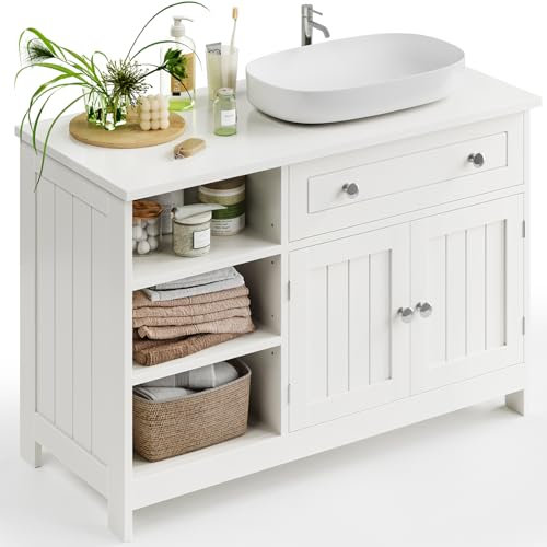 KIMENICH Mobile lavabo con cassetto, 3 ripiani regolabili, 2 ante, bianco, 30 x 90 x 60 cm