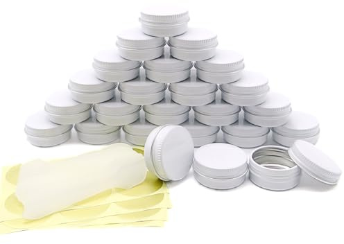 Wopanxye 10ml Aluminum Tin Jar, 1/3 oz Makeup Containers, 10g Aluminum Screw up Lid Small Round Container Bottle for Cosmetics, Lip Balm, Cream, Toner, Eyeshadow, Candle Tea Beads, 24 Pack White Tins