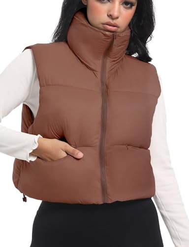 Buauty Cropped Winter Black Puffer Vest for Women 2025, Girls Mini Puffy Vest with Pockets, Crop Sleeveless Zip Up Stand Collar Bubble Vest, Short Cute Winter Clothes Jackets Warm Outerwear Trendy BRO