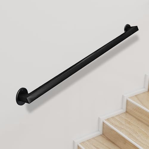 Whnoorher Handläufe für Treppen, Schwarze Matte Wandhalterung, modernes Treppengeländer, Rutschfester Haltegriff mit Metall-Schmiedeeisen-Dekoration – Komplettset(100cm)