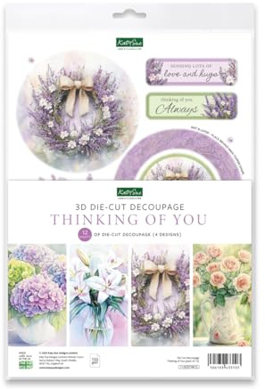 Katy Sue Thinking of You 3D-Decoupage-Packung Eine Packung mit 12 Bögen Stanzformen für Kartenherstellung mit Lilien, Lavendel, Rosen und Hortensien