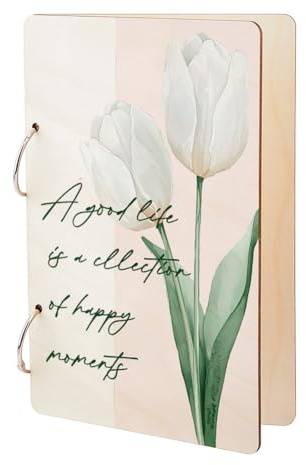 SUPERDANT A Good Life Greeting Card Organizer Tulip Wooden Card Keeper Binder Greeting Cards Storage Cards Holder Book Postcard Album with 2-Rings for Birthday Wedding Gift