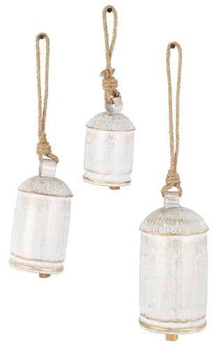 Deco 79 Dekorative Kuhglocken aus Metall für drinnen und draußen, Meditationsglocken mit Jute-Seil zum Aufhängen und goldfarbenen Schattierungen, Set mit 3 Kuhglocken, 25,4 cm, 20,3 cm, 15,2 cm hoch,