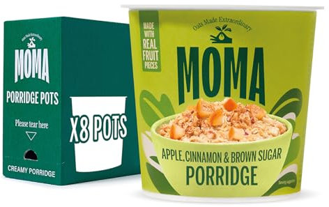 MOMA - Apple, Cinnamon & Brown Sugar Porridge Pot - Pack of 8 x 65g - Made with British Wholegrain Jumbo Oats • High in Fibre • Ready in 3 Minutes • Contains Real Fruit