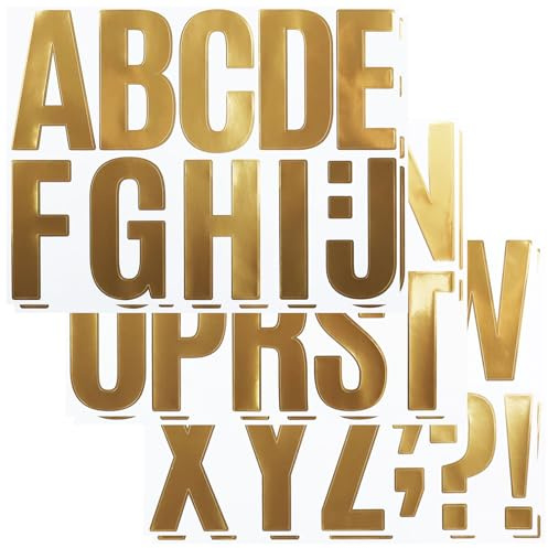 68 Stücke Buchstaben Aufkleber,6 Blätter 4 Zoll Selbstklebendes Vinyl Großes Buchstaben Punzierung Kit für Postfach， DIY und Basteln, Klebebuchstaben Wetterfest - Gold