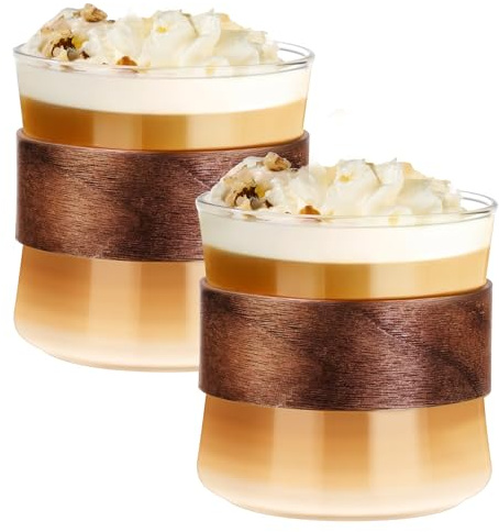 ParaCity Espressotassen abnehmbarer Holzring 350ml, 2er-Set Borosilikat | Bleifreies Borosilikat hitzebeständig, Holzring zur Wärmedämmung, schlanke Form für Espressomaschinen, Kaffee Geschenk