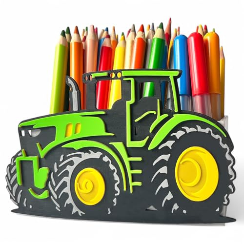 KAJAWIS Schreibtisch Organizer 3D Traktor - Stifteetui für Kinder - Umweltfreundlicher Behälter, Federmäppchen, Zimmerdekoration - EKO, leicht, bunt