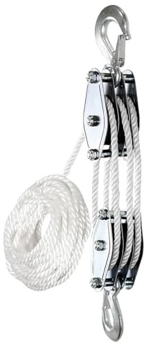Block and Tackle Pulley Tool 3/4 Rope Pulley Hoist with Lifting Power Heavy Duty 1100/2200Lbs Puller Hoist