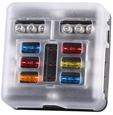 Flydida 6 Fach Sicherungshalter 12 Volt KFZ Sicherungskasten 12V Sicherungshalter mit LED-Anzeige Positiver Negativer Passend für DC 12V/24V Auto LKW Boot RV VAN SUV Marine Fahrzeug