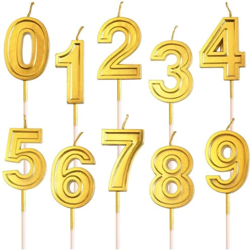 Bougie D'anniversaire à Paillettes Dorées au Design 3D, Bougies d'anniversaire avec chiffres pour gâteau, Bougie Gateau Anniversaire,Bougies d'anniversaire Nombre,0-9 Bougies de Joyeux Anniversaire