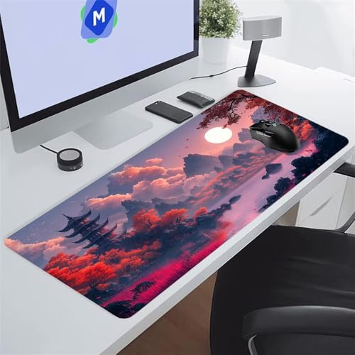 Large Mouse Mat Gaming Mouse Pad 47.2x23.6x0.08 inch Extra Extended Long Desk Pad with Anti-Slip Rubber Base and Anti-Wear Stitched Edge for Office Home Laptop Keyboard Mousepad (Japan Landscape)