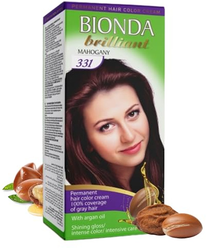 BIONDA Brilliant permanent hårfärg & färgning 331 mahogny 100 ml – 100 % grått hårskydd, med arganolja | närande oljeformel, intensiv färgglans | fäste och hela längder
