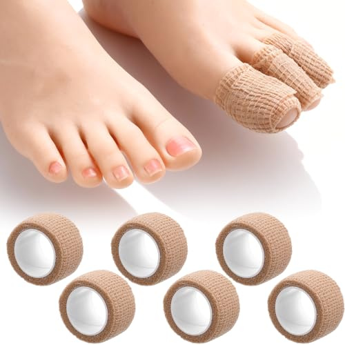 6 Rolls 1 inch Self Adhesive Bandage Wrap, Big Toe Protectors Bandages, Unisex Bandage Tape Elastic Toes Bandages for Big Toe, Foot, Ankle, Finger and Swelling